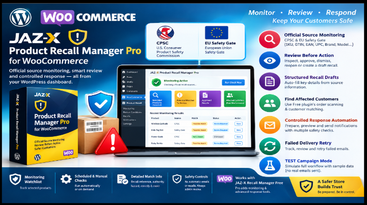 JAZ-X Product Recall Manager Pro for WooCommerce